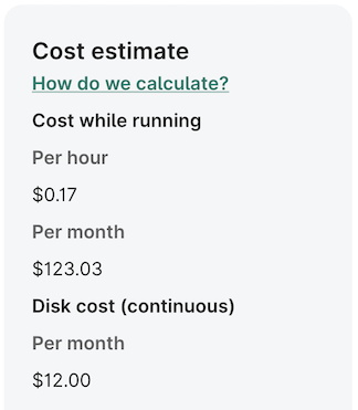 Screenshot of cost estimate for a cloud environment in the us-west2 region.