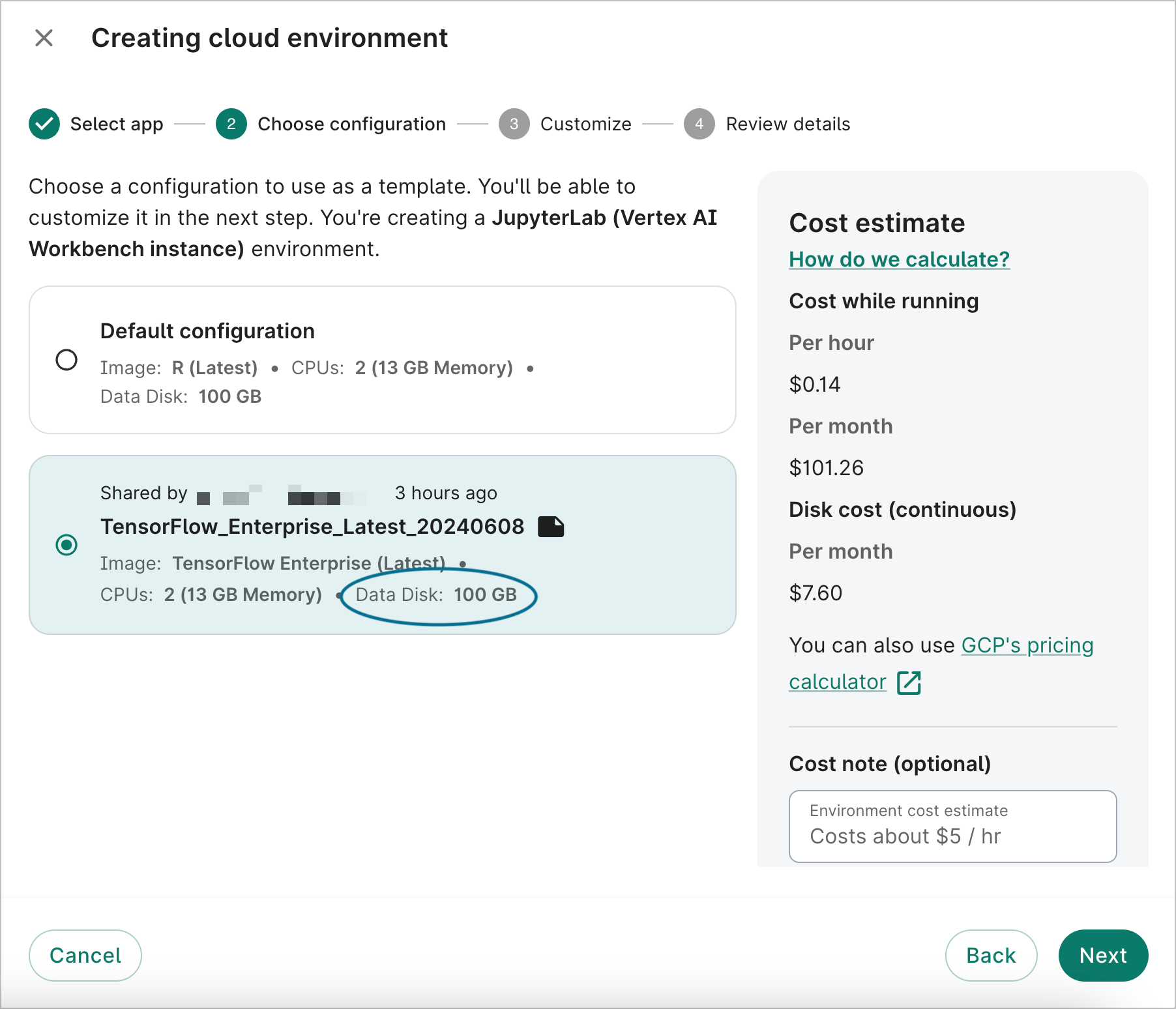 Screenshot of Choose configuration dialog showing two configuration template options.